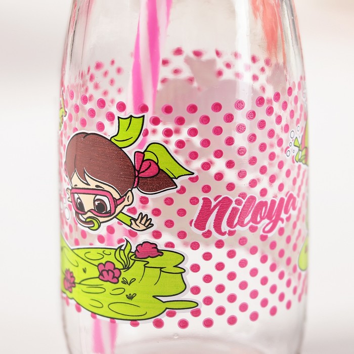 Бутылка 250 мл "Николь. Цветок", с трубочкой, рисунок и цвета МИКС 