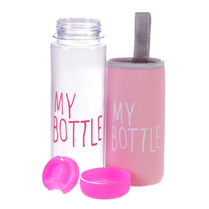 Бутылка для воды "My bottle", 500 мл, в чехле, крышка винтовая, розовая, 6.5х6.5х19 см 