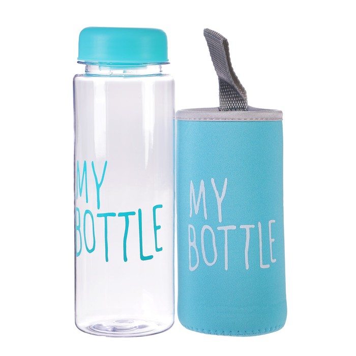 Бутылка для воды "My bottle", 500 мл, в чехле, крышка винтовая, голубая, 6.5х6.5х19 см 