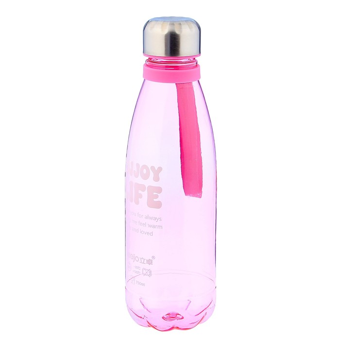 Бутылка для воды "Enjoy life", 750 мл, спортивная, на ремешке, прозрачная, микс, 7х25 см 
