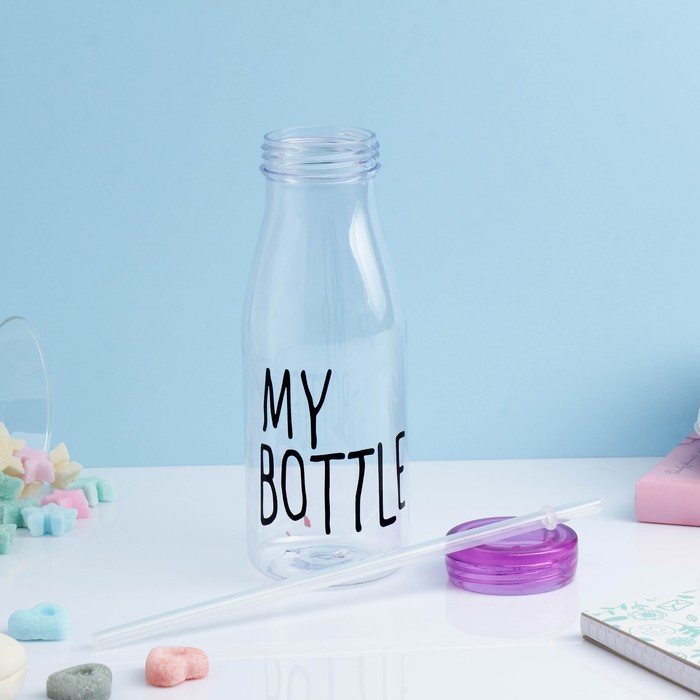 Бутылка для воды "My bottle", 550 мл, с трубочкой, спортивная, прозрачная, микс, 7х14.5 см 