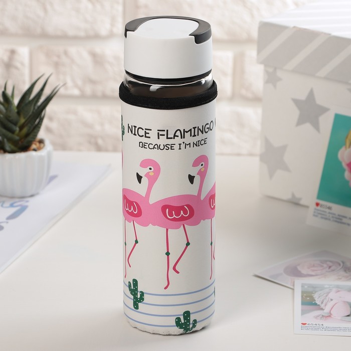Бутылка с ручкой 500 мл "Фламинго", рисунок МИКС 