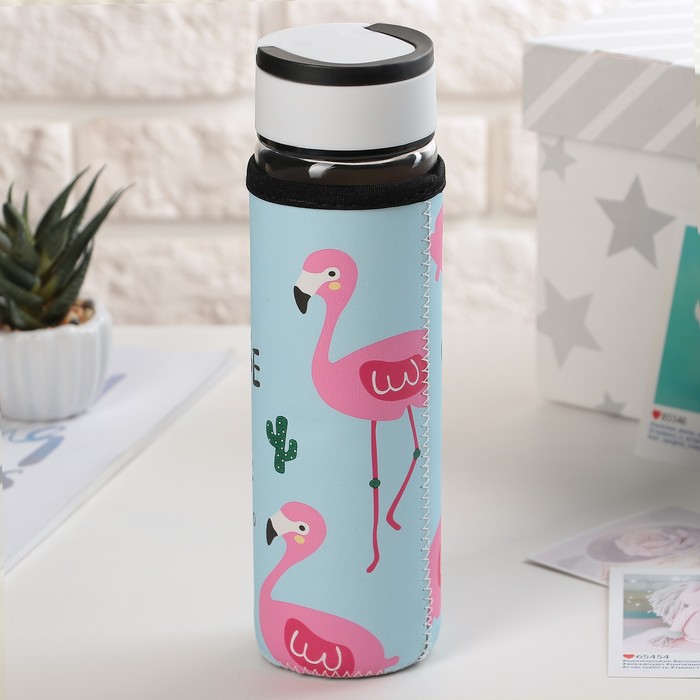 Бутылка с ручкой 500 мл "Фламинго", рисунок МИКС 