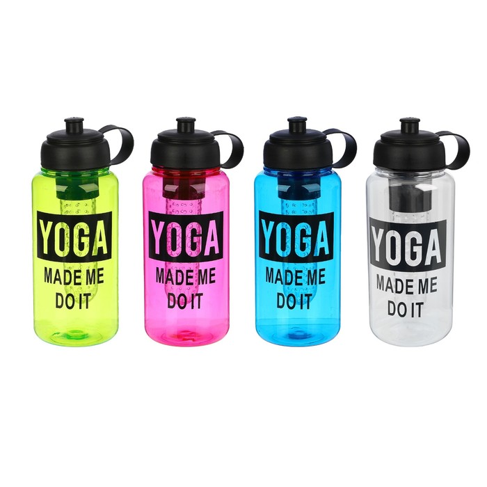 Бутылка для воды 1000 мл Yoga, спортивная, с отсеком для фруктов, поильник, микс, 9х23 см 