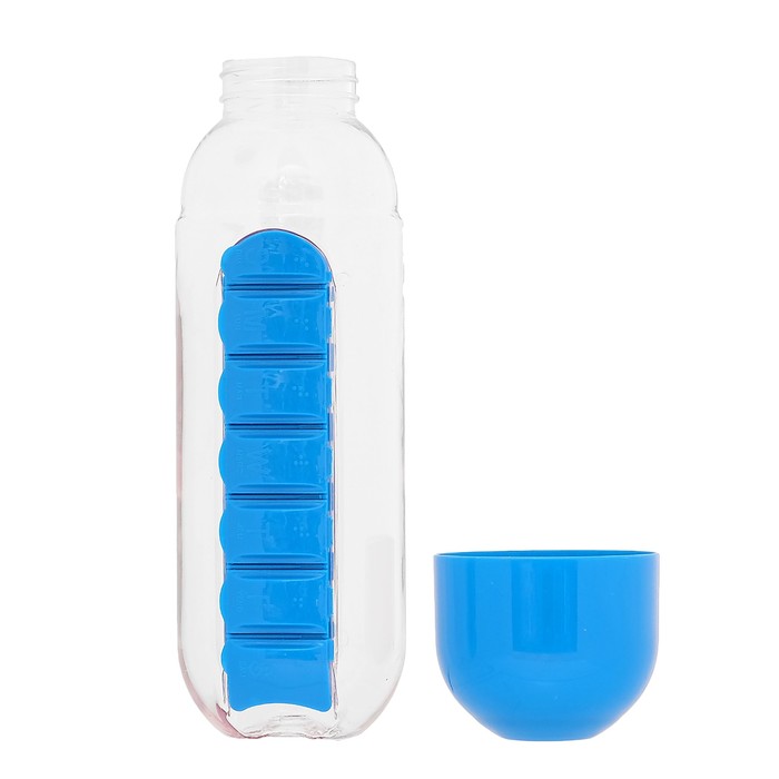 Бутылка для воды 700 мл, с таблетницей на каждый день, микс, 24х7.5 см 