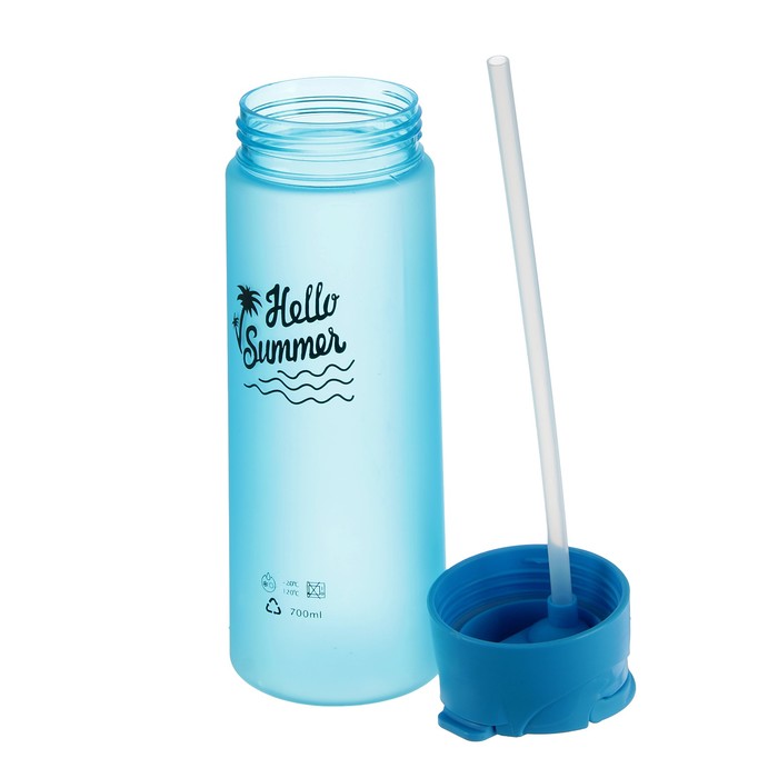 Бутылка для воды 700 мл Hello Summer, матовая, крышка с трубкой, микс, 7.5х22 см 