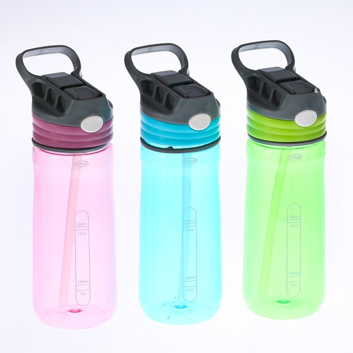 Бутылка для воды "Sport", 550 мл, клик, с поильником, микс, 10х8х20 см 