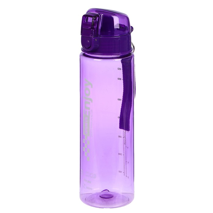 Бутылка для воды "Enjoy sports", 800 мл, клик, на ремешке, прозрачная, микс, 8х26 см 