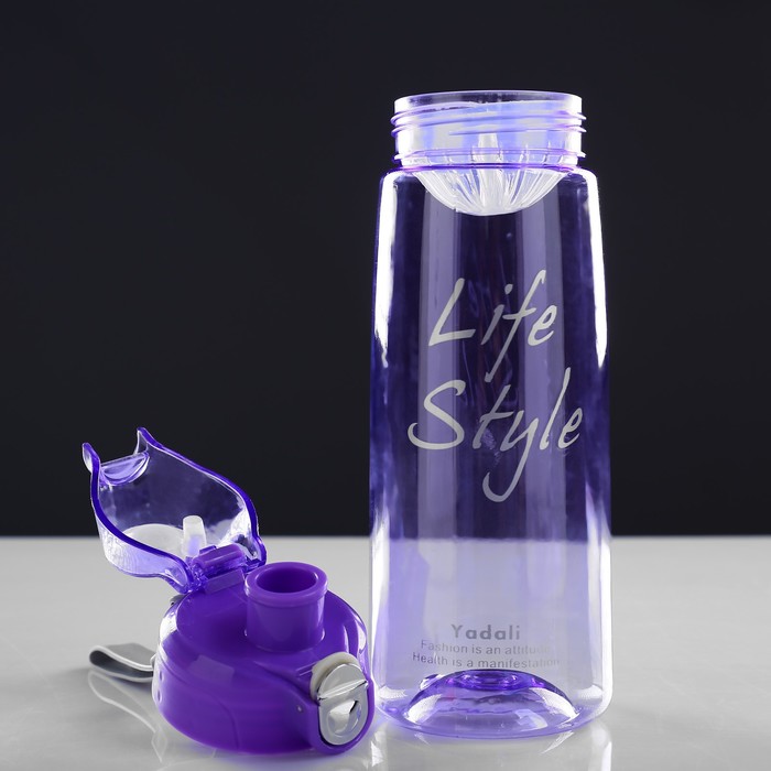 Бутылка для воды 800 мл, прозрачная, крышка пластиковая с соской, на браслете, микс, 7х22 см 