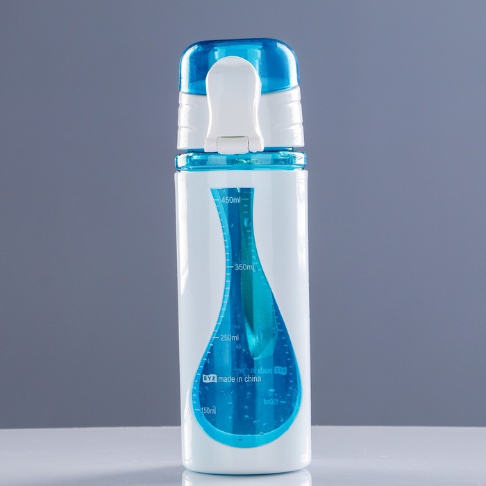 Бутылка для воды 450 мл, вставки из пластика, крышка на кнопке, микс, 6.5х22 см 273529 