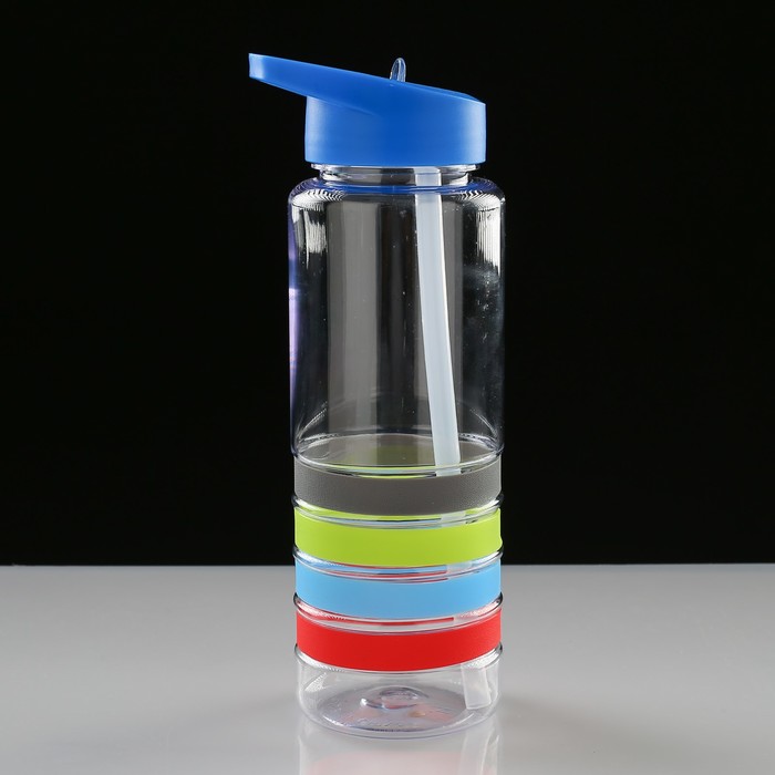 Бутылка для воды 720 мл, прозрачная, с резиновыми колечками, микс, 7х9х23 см 