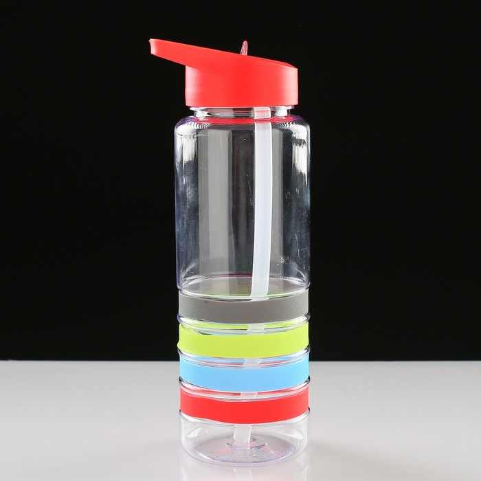 Бутылка для воды 720 мл, прозрачная, с резиновыми колечками, микс, 7х9х23 см 