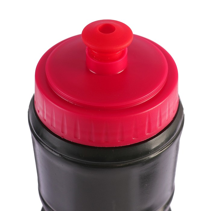 Бутылка для воды 650 мл, велосипедная, пластик LDPE, черная с красной крышкой, 7х22 см 