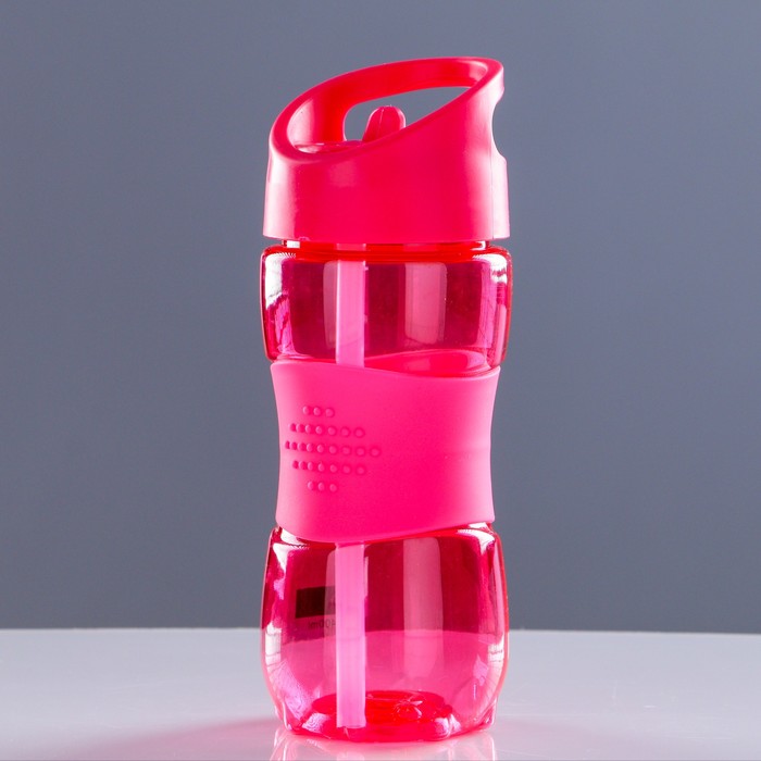 Бутылка для воды 400 мл, спортивная, вставка силиконовая посередине, микс, 7х19 см 