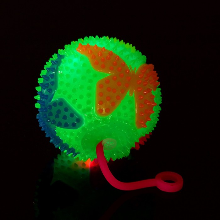 Мяч световой "Бабочки" с пищалкой на резинке, цвета МИКС 