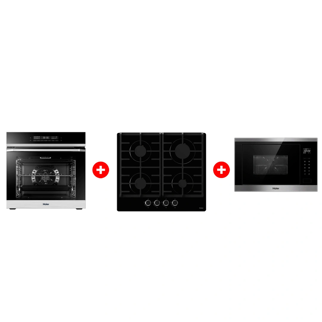 Комплект Встраиваемая микроволновая печь Haier HMX-BTG259X + Встраиваемый духовой шкаф Haier HOQ-F5AABX + Газовая варочная поверхность Haier HHX-G64CNB 