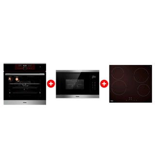 Комплект Встраиваемая микроволновая печь Haier HMX-BTG259X + Стеклокерамическая варочная поверхность Haier HHY-C64NVTB + Встраиваемый духовой шкаф Haier HOX-FP5RABX 