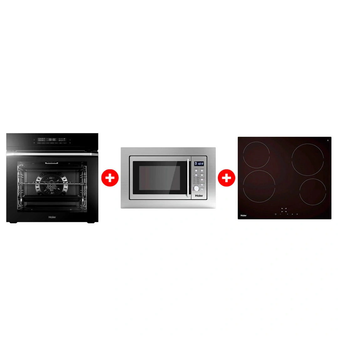 Комплект Встраиваемая микроволновая печь Haier HMX-BDG259LX + Стеклокерамическая варочная поверхность Haier HHY-C64NVTB + Встраиваемый духовой шкаф Haier HOQ-F5AAGB 