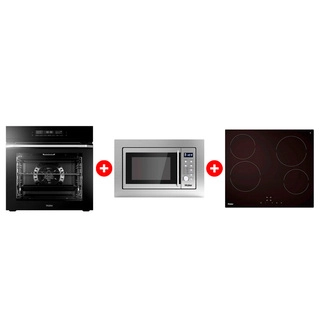 Комплект Встраиваемая микроволновая печь Haier HMX-BDG259LX + Стеклокерамическая варочная поверхность Haier HHY-C64NVTB + Встраиваемый духовой шкаф Haier HOQ-F5AAGB 