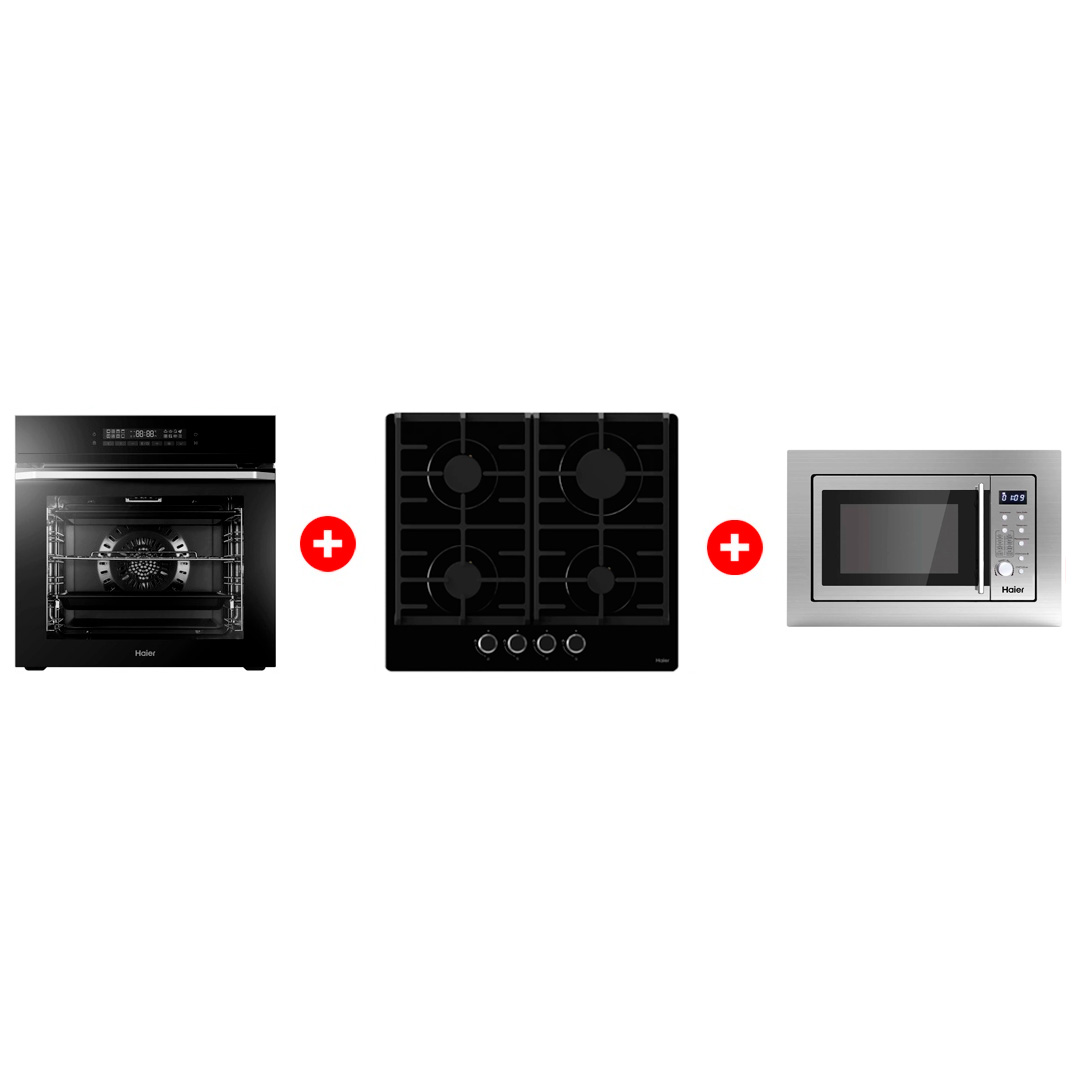 Комплект Встраиваемая микроволновая печь Haier HMX-BDG259LX + Встраиваемый духовой шкаф Haier HOQ-F5AAGB + Газовая варочная поверхность Haier HHX-G64CNB 
