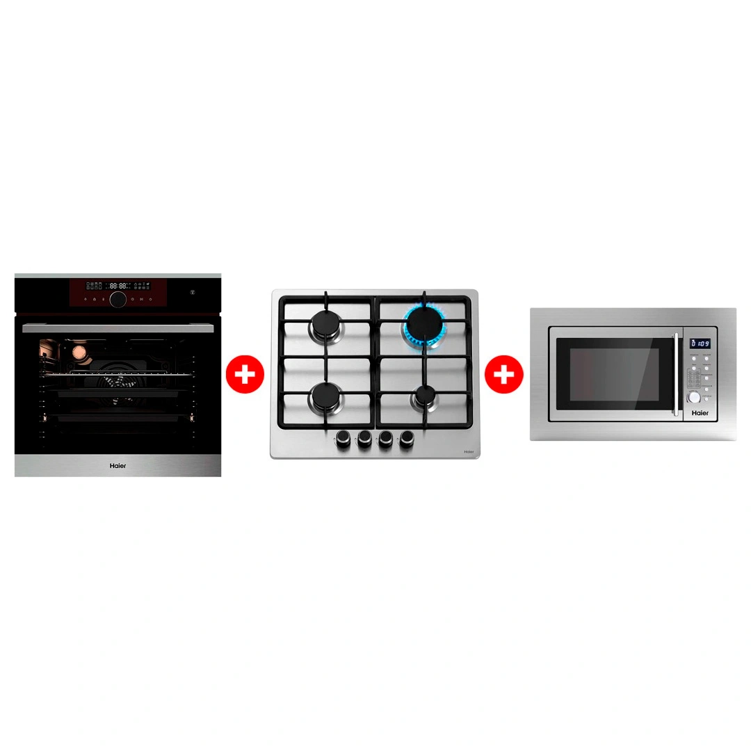 Комплект Встраиваемая микроволновая печь Haier HMX-BDG259LX + Встраиваемый духовой шкаф Haier HOX-FP5RABX + Газовая варочная поверхность Haier HHX-M64CNX 