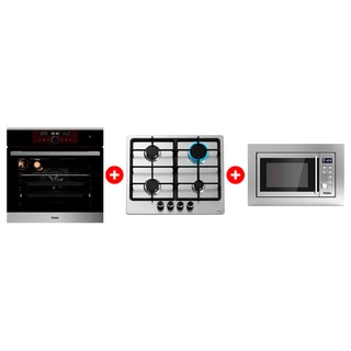 Комплект Встраиваемая микроволновая печь Haier HMX-BDG259LX + Встраиваемый духовой шкаф Haier HOX-FP5RABX + Газовая варочная поверхность Haier HHX-M64CNX 