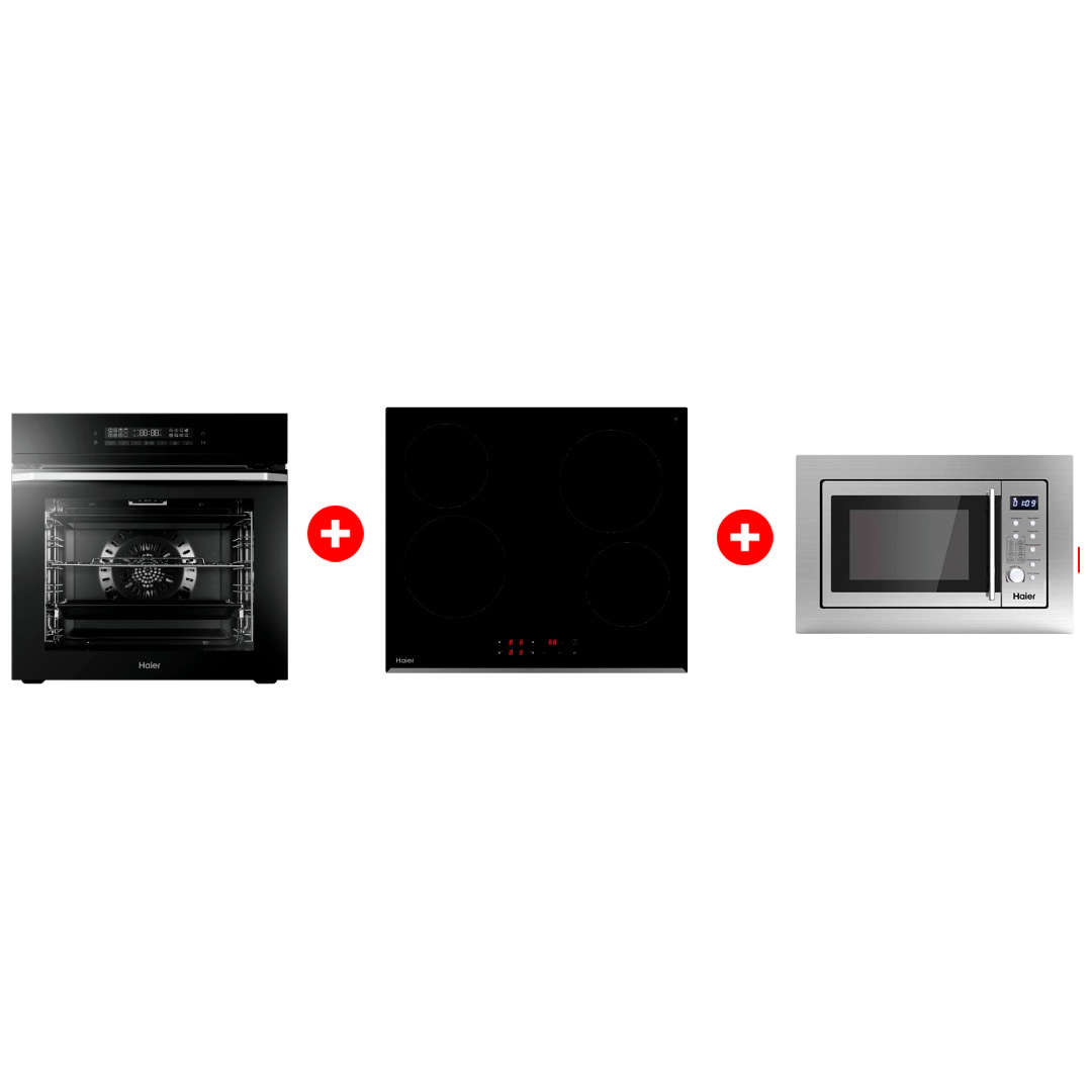 Комплект Встраиваемая микроволновая печь Haier HMX-BDG259LX + Стеклокерамическая варочная поверхность Haier HHY-C64RVB + Встраиваемый духовой шкаф Haier HOQ-F5AAGB 