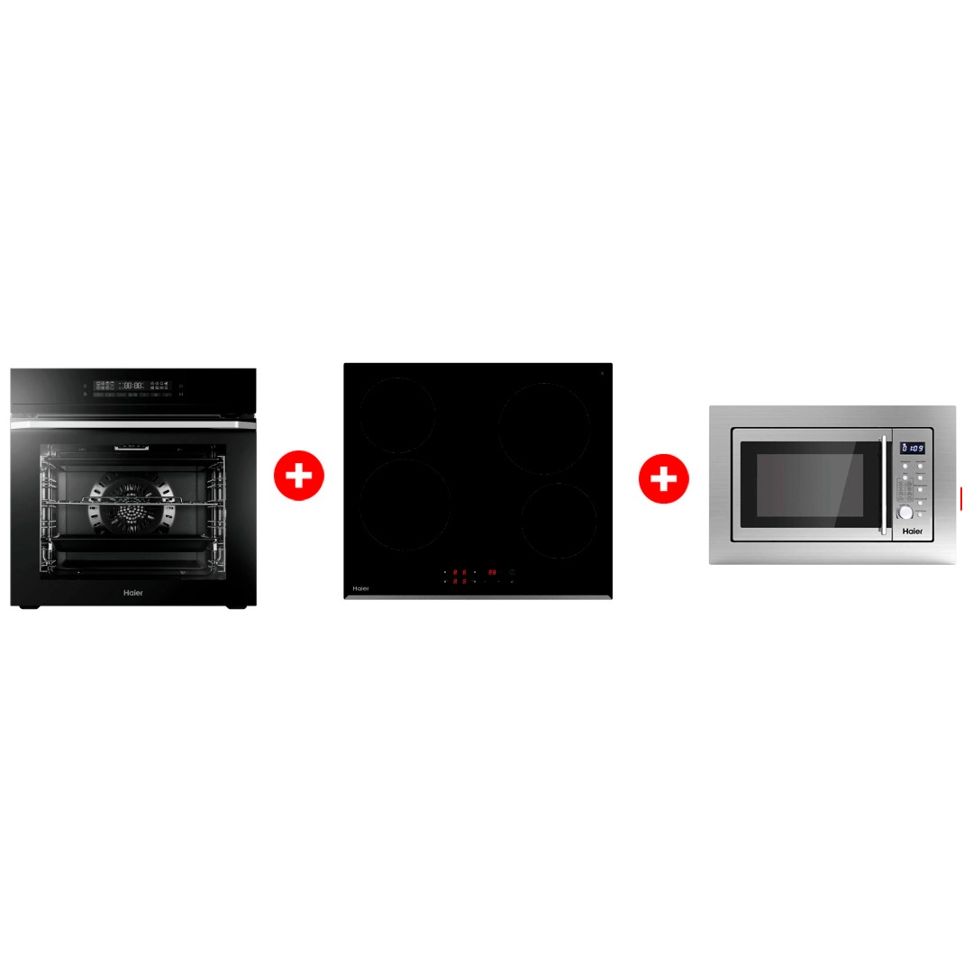 Комплект Встраиваемая микроволновая печь Haier HMX-BDG259LX + Стеклокерамическая варочная поверхность Haier HHY-C64RVB + Встраиваемый духовой шкаф Haier HOQ-F5AAGB 