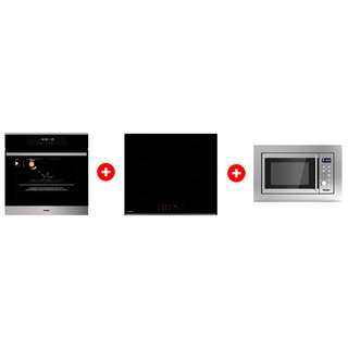 Жиынтық Haier  кіріктірілетін микротолқынды пеші HMX-BDG259LX + Haier шыны керамикалық плитасы HHY-C64RVB + Haier кіріктірілетін тұмша шкафы HOX-FP3ABX 