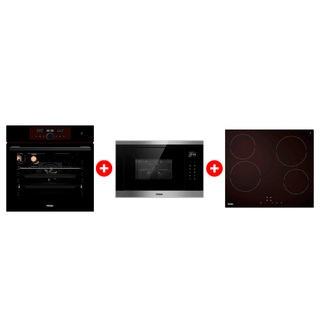 Жиынтық Haier  кіріктірілетін микротолқынды пеші HMX-BTG259X + Стеклокерамическая варочная поверхность Haier HHY-C64NVTB + Haier кіріктірілетін тұмша шкафы HOX-FP5RAGB 