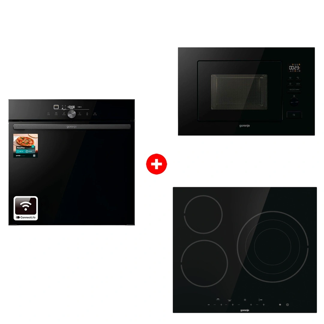 Комплект Встраиваемая микроволновая печь Gorenje BM201M2BG + Стеклокерамическая варочная панель Gorenje ECT632BSCE + Встраиваемый духовой шкаф Gorenje GO66E PIZZA350C 