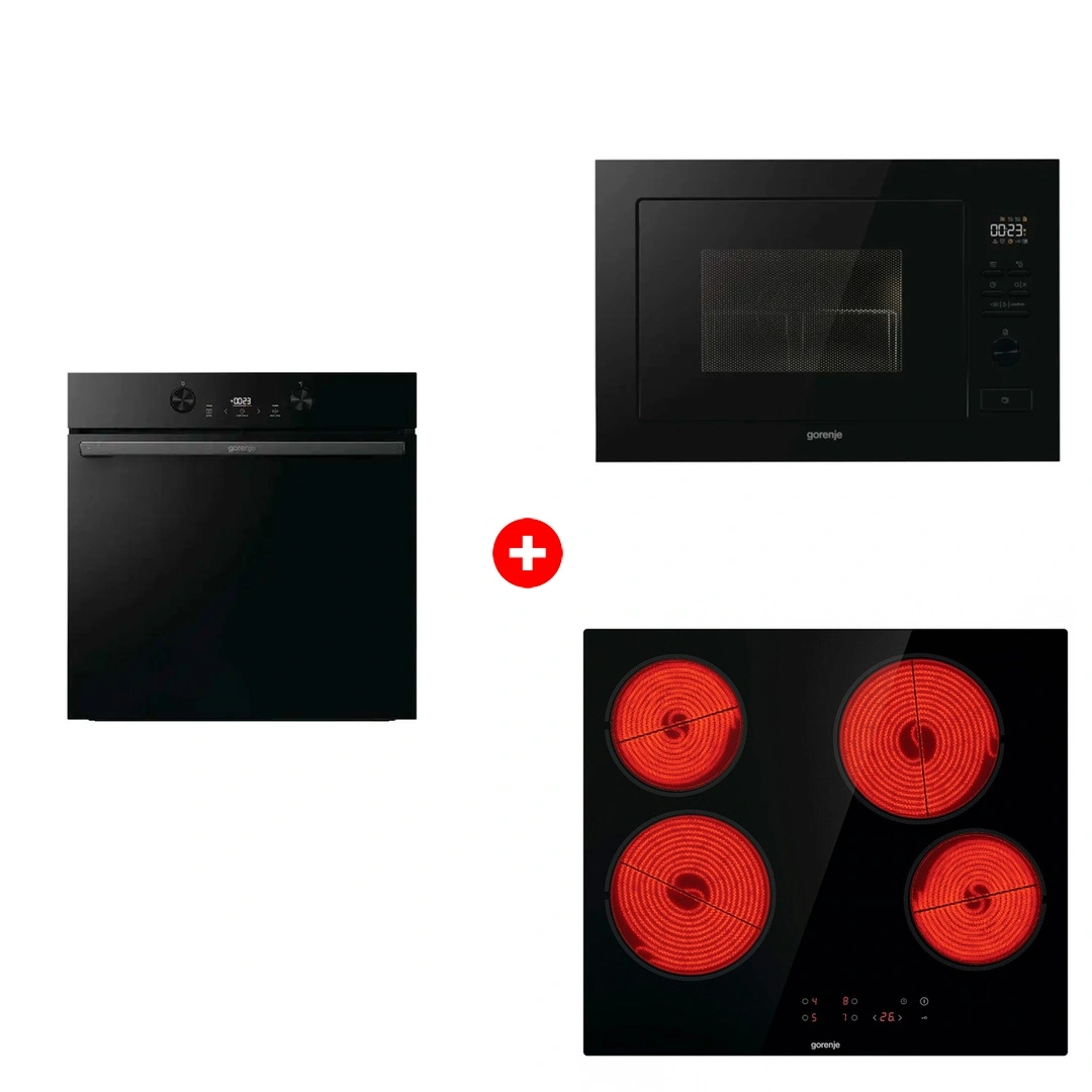 Комплект Встраиваемая микроволновая печь Gorenje BM251M2BG + Стеклокерамическая варочная панель Gorenje ECT64BSCE + Встраиваемый духовой шкаф Gorenje BOS6737E05DBG 