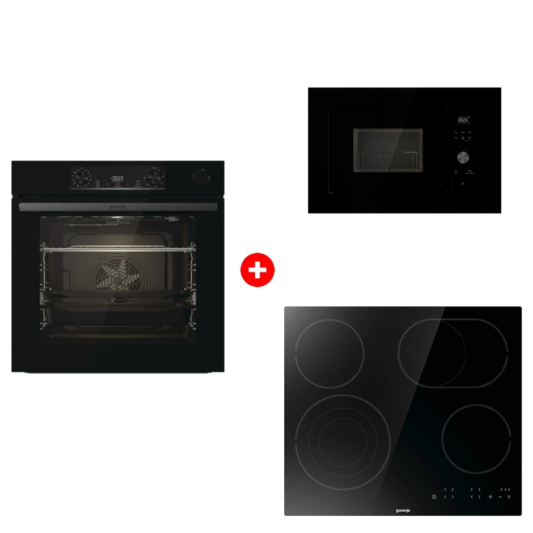 Комплект Встраиваемая микроволновая печь Gorenje BM201AG1BG + Стеклокерамическая варочная панель Gorenje ECT646BSCE + Встраиваемый духовой шкаф Gorenje BSA6737E15BG 