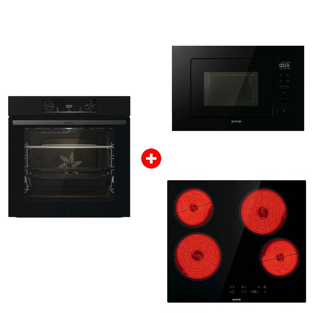 Комплект Встраиваемая микроволновая печь Gorenje BM201M2BG + Стеклокерамическая варочная панель Gorenje ECT64BSCE + Встраиваемый духовой шкаф Gorenje BOS6737E06B 