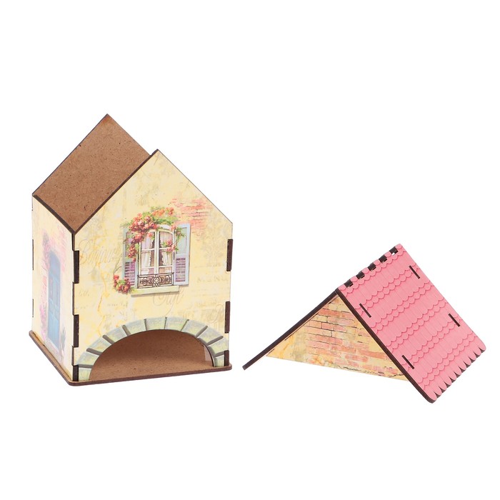 Чайный домик "Домик желтый с розовой крышей" 15х10х10 см 