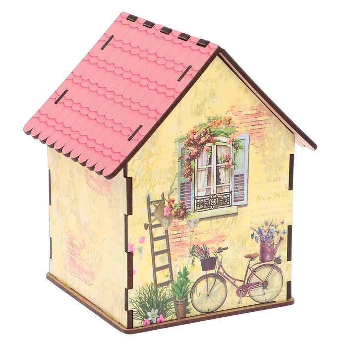 Чайный домик "Домик желтый с розовой крышей" 15х10х10 см 