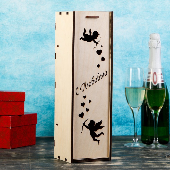 Коробка для бутылки "С Любовью", с выдвижной крышкой, 11×11×38 см