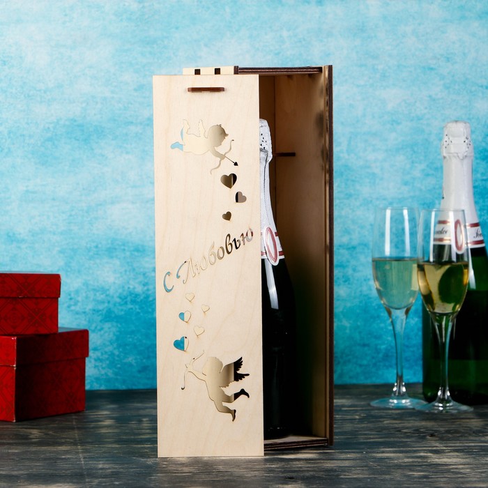Коробка для бутылки "С Любовью", с выдвижной крышкой, 11×11×38 см