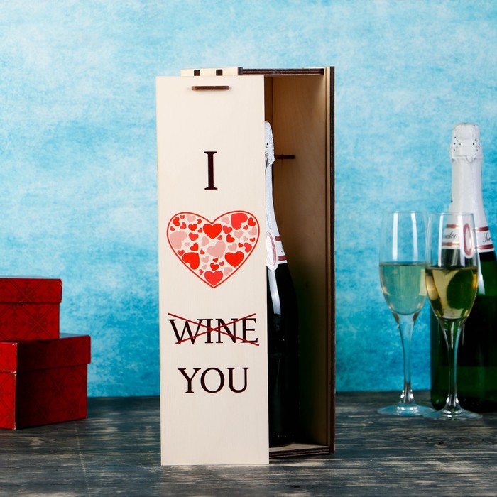 Коробка для бутылки "I Love you", с выдвижной крышкой, 11×11×38 см