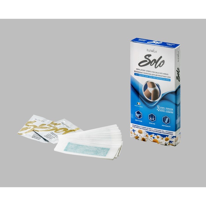 Восковые полоски для деликатных зон ItalWax Solo с экстрактом ромашки, 12 шт + салфетки 