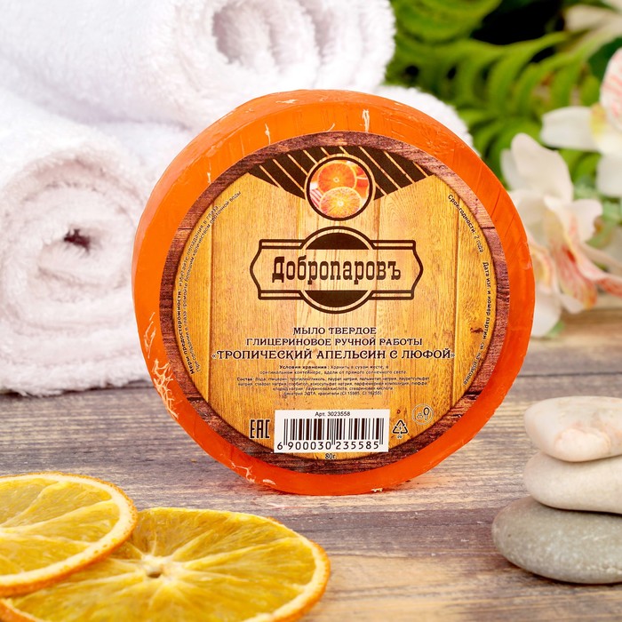 Мыло с мочалкой из люфы "Тропический апельсин", "Добропаровъ", 80 гр 