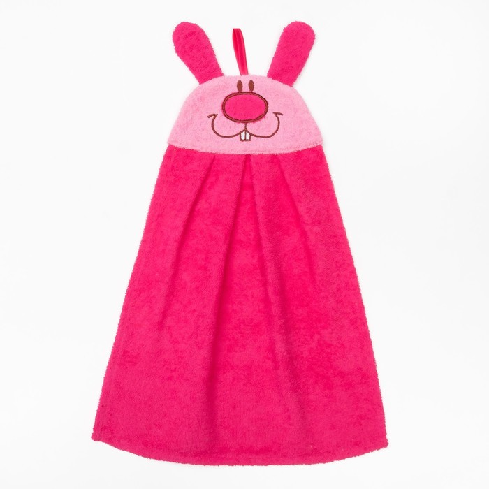 Полотенце-рушник махровый "Зайчик", 43×35 см, розовый, хл100%, 300 г/м² 