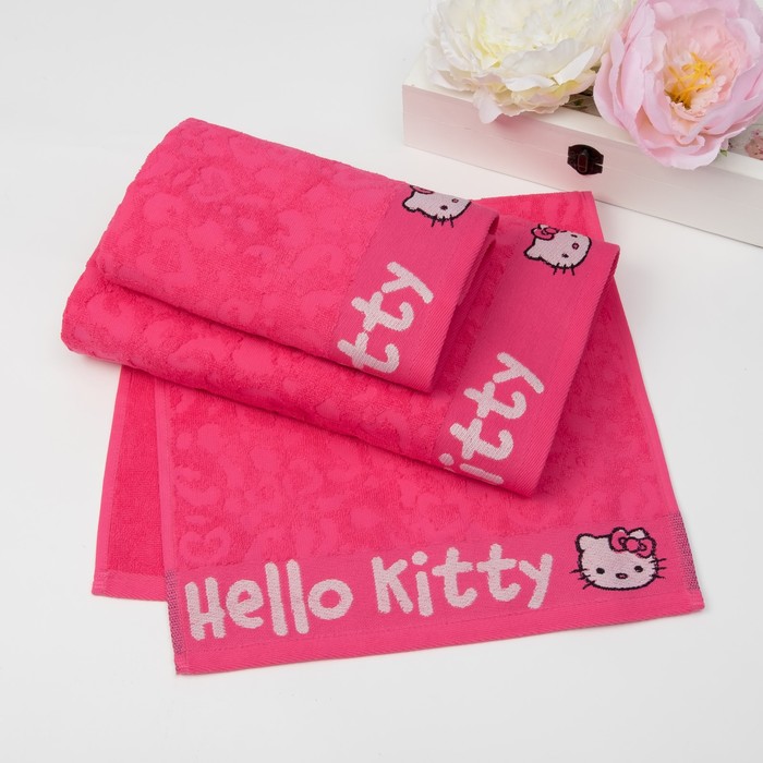 Полотенце детское Hello Kitty 50х90 см, цвет розовый 100% хлопок, 400 г/м² 