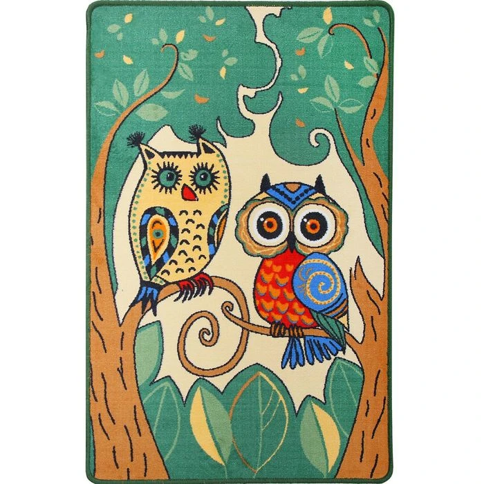Ковер велюровый Совы, размер 80х120 см, цвет зеленый, полиамид 