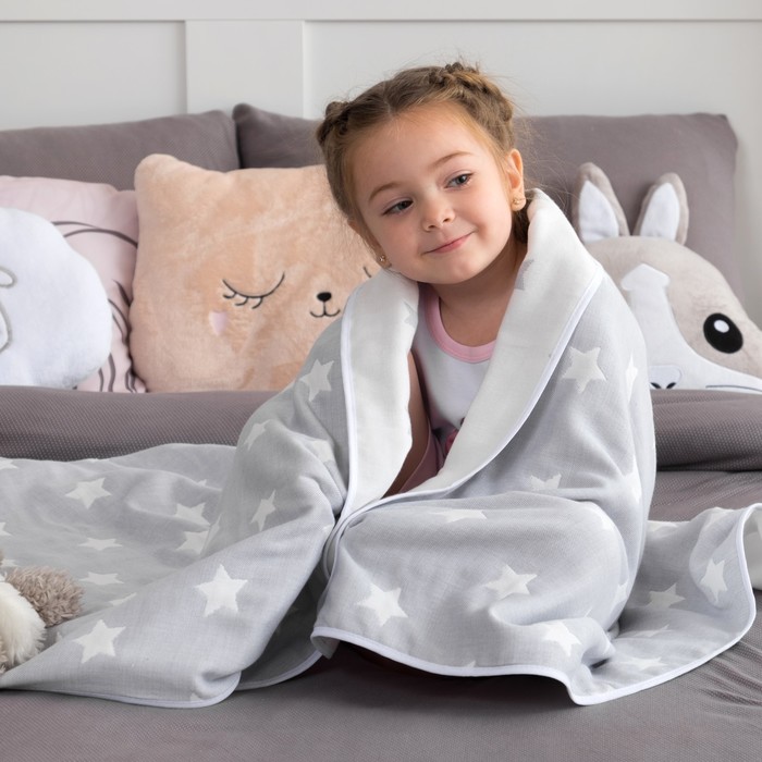Одеяло детское «Крошка Я» Серые звёзды 140×200, жаккард, 100% хлопок 