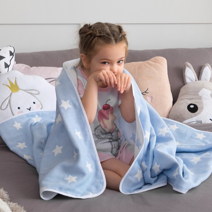 Одеяло детское «Крошка Я» Голубые звёзды 140×200, жаккард, 100% хлопок 
