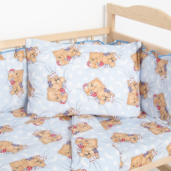 Комплект в кроватку "Спящие мишки" (6 предметов), цвет голубой 615/1 