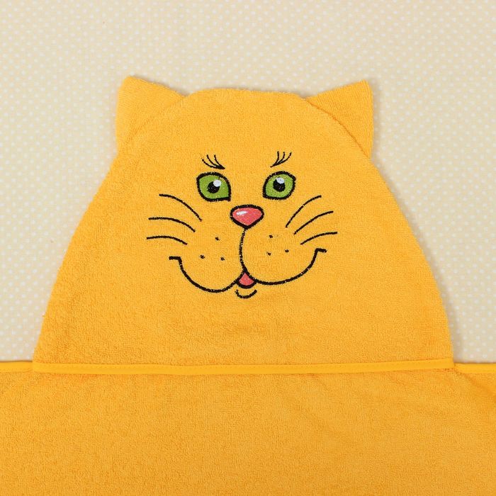 Полотенце-накидка махровое котик, 75×125 см, желтый, Хл, 300 г/м² 
