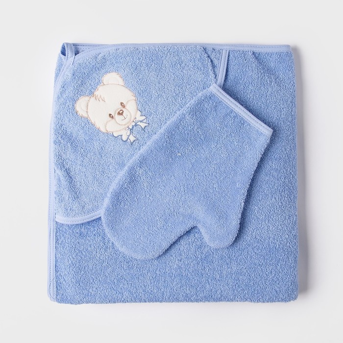 Набор для купания (полотенце-уголок, рукавица), размер 100х110 см, цвет голубой (арт. К24) 