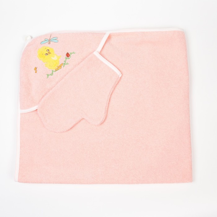 Набор для купания (полотенце-уголок, рукавица), размер 100х110 см, цвет персиковый (арт. К24) 